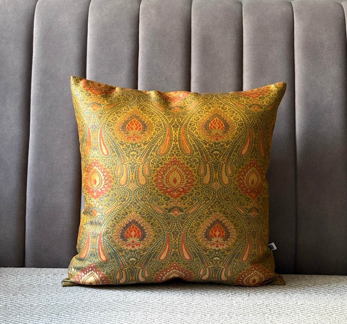 Baag  Mustard-Green Banarasi Brocade- Cushion Cover Set of 2- 16"x16"