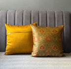 Baag  Mustard-Green Banarasi Brocade- Cushion Cover Set of 2- 16"x16"