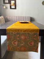 Banarasi Baag Brocade Traditional Festive Mustard Green Table Runner 14"x60"