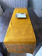 Banarasi Baag Brocade Traditional Festive Mustard Green Table Runner 14"x60"