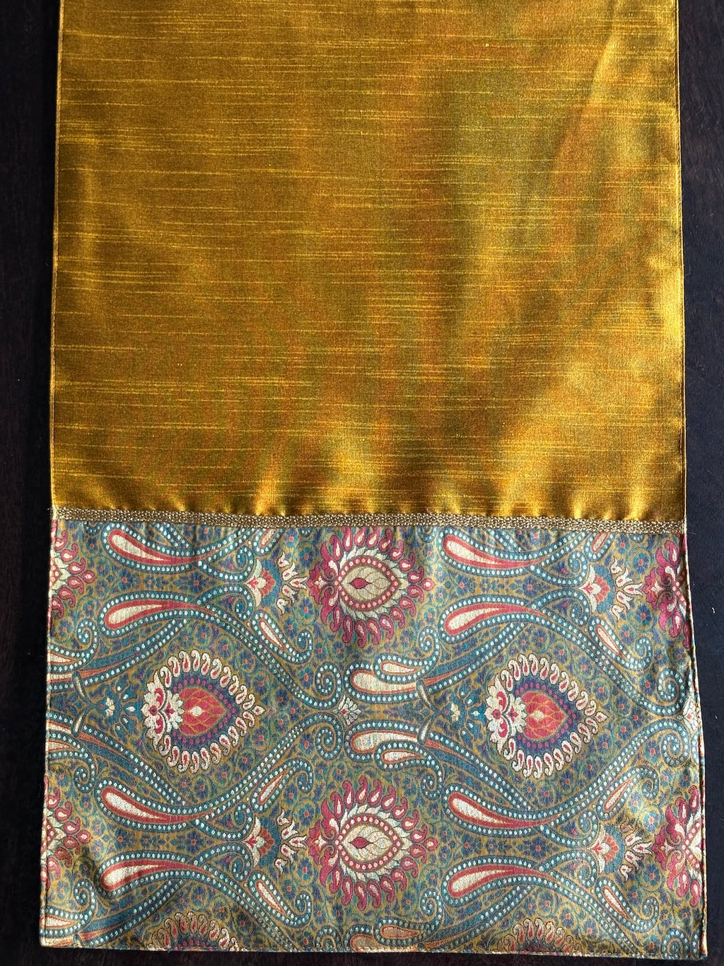 Banarasi Baag Brocade Traditional Festive Mustard Green Table Runner 14"x60"