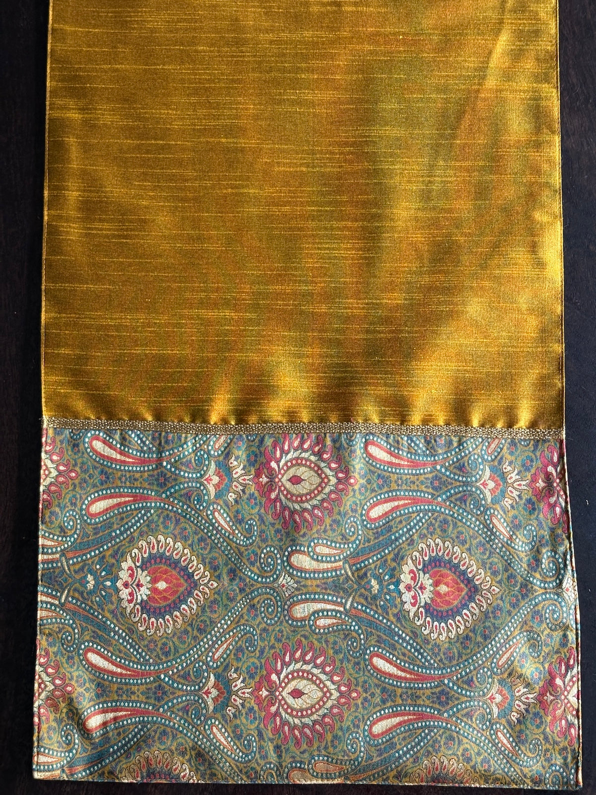 Banarasi Baag Brocade Traditional Festive Mustard Green Table Runner 14"x60"