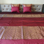 Luxe Maroon Banarasi Brocade Bedcover & Cushion Cover Set