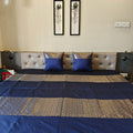 Luxe Navy Blue Banarasi Brocade Bedcover & Cushion Cover Set King Size 90"x108"