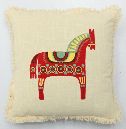Elegant Suzani Embroidered Decorative Cushion Cover 16" x 16" Off-White