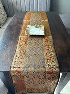 Heritage Banarasi Motif Traditional Festive Coffee Brown Table Runner 14"x60"