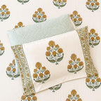 Cream blue boota block print cotton pillow cover 17x27 inch matching king bed sheet set