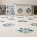 cream blue medallion floral block print cotton king size bed sheet with pillow covers 108x108 inch