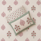Cream maroon boota block print cotton pillow cover 17x27 inch matching king bed sheet set