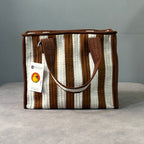 Coffee Stripes Quilted Cotton Lunch Bag size 12 x 12 inch