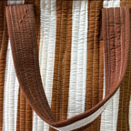 Coffee Stripes Quilted Cotton Lunch Bag size 12 x 12 inch