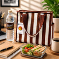 Coffee Stripes Quilted Cotton Lunch Bag size 12 x 12 inch