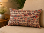 Abstract Printed Beige Khadi Art Silk Lumbar Cushion Cover with filler 12 x 20 inch