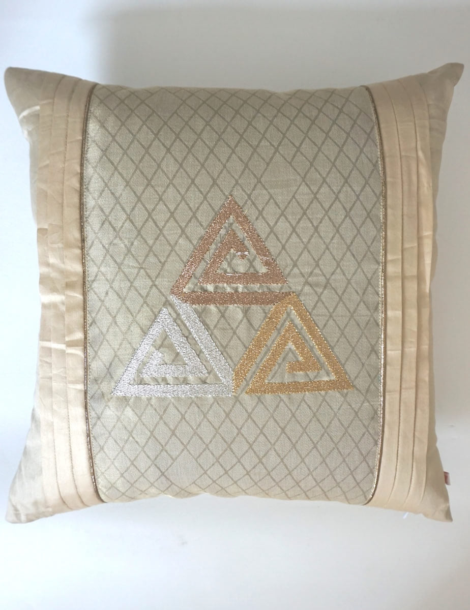 Naturally Neutral Metallic Zari Embroidery Mix N Match Cream Cushion Cover Size 16"x16"