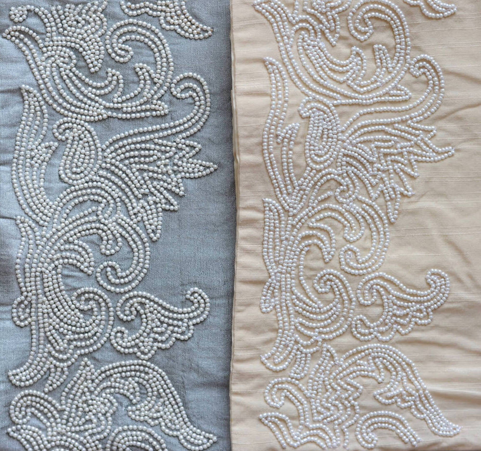 White Pearl Hand Embroidered Contemporary Dupion Silk Cream Cushion Cover Size 16"x16"