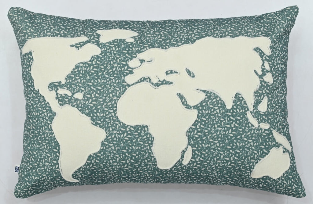 Classic World Map Printed Blue_Green Cotton Lumbar Cushion Cover with filler 12 x 18 inch