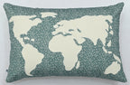 Classic World Map Printed Blue_Green Cotton Lumbar Cushion Cover with filler 12 x 18 inch