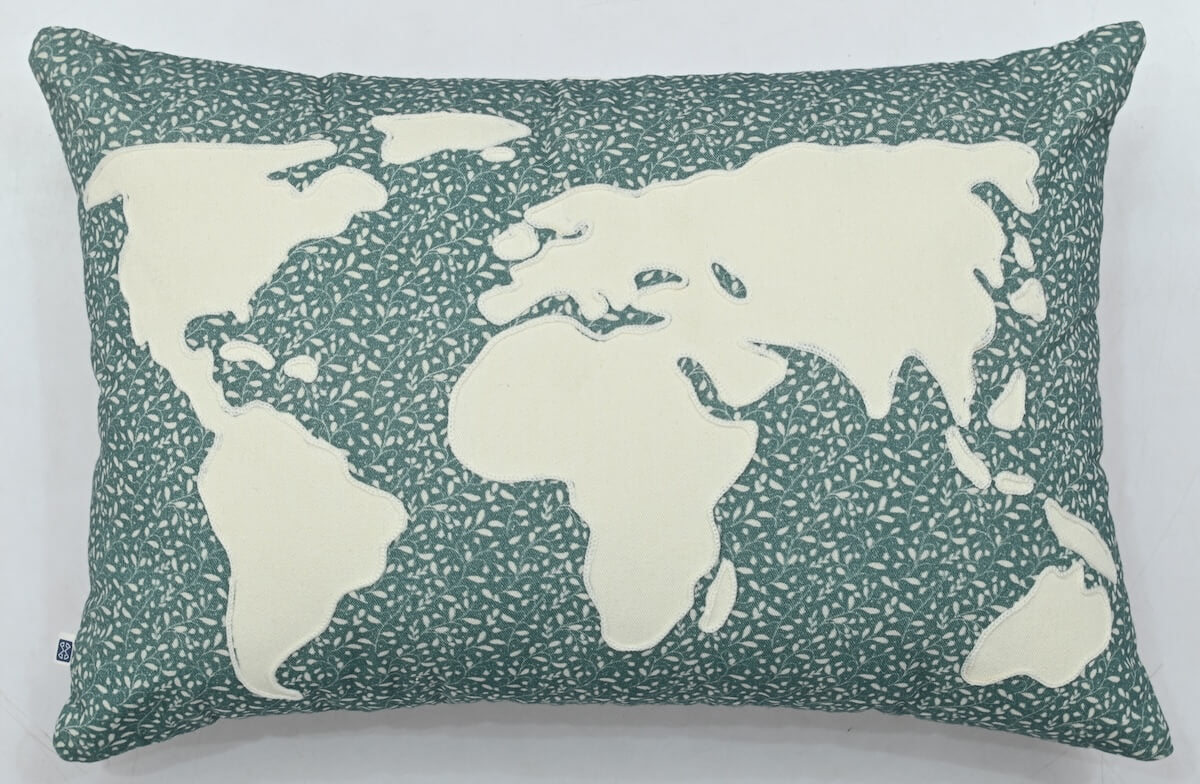 Classic World Map Printed Blue_Green Cotton Lumbar Cushion Cover with filler 12 x 18 inch