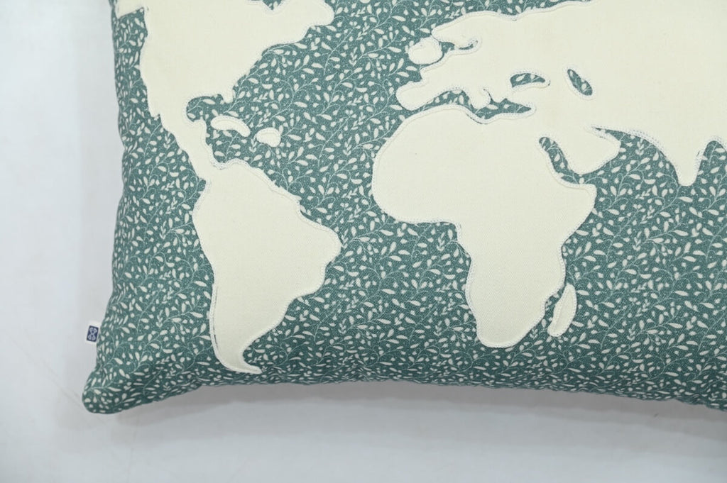 Classic World Map Printed Blue_Green Cotton Lumbar Cushion Cover with filler 12 x 18 inch