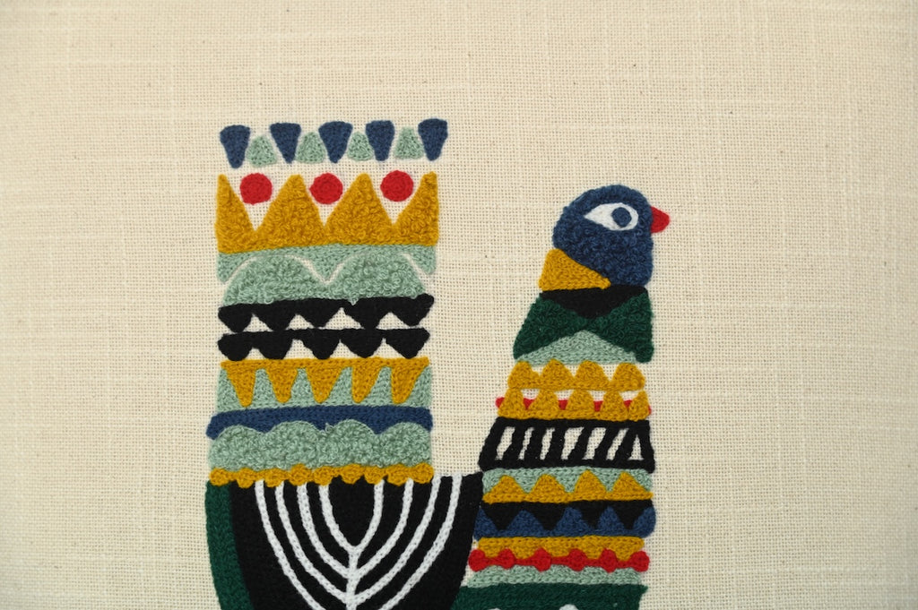 Hand Embroidery Suzani Peacock Cream Slub Cotton Cushion Cover Size 16"x16"