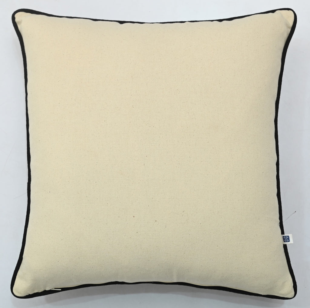 Hand Embroidery Suzani Peacock Cream Slub Cotton Cushion Cover Size 16"x16"