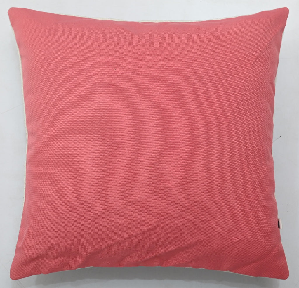 Tree of Life Hand Knot Embroidery and Print  Art Silk Cheneil Weave Offwhite and Pink Cushion Cover Size 16"x16"