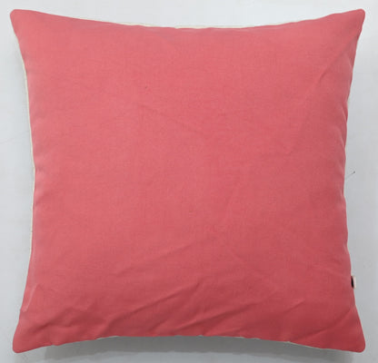 Tree of Life Hand Knot Embroidery and Print  Art Silk Cheneil Weave Offwhite and Pink Cushion Cover Size 16"x16"