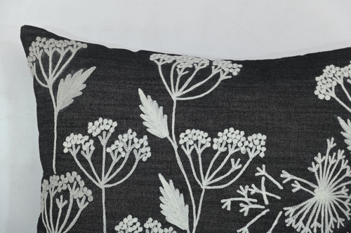 Aari Embroidered White Spring Blossom Design Black Denim Cushion Cover  Size 16"x16"