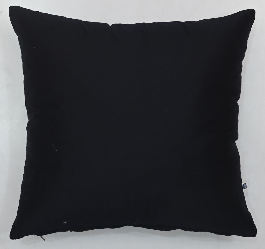 Aari Embroidered White Spring Blossom Design Black Denim Cushion Cover  Size 16"x16"
