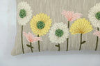 Handcrafted Decorative Floral Embroidered Beige Cotton Lumbar Cushion Cover with filler 12 x 20 inch