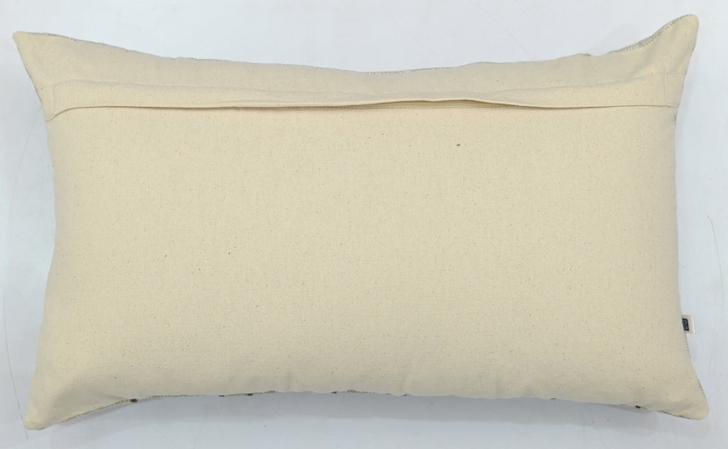 Handcrafted Decorative Floral Embroidered Beige Cotton Lumbar Cushion Cover with filler 12 x 20 inch