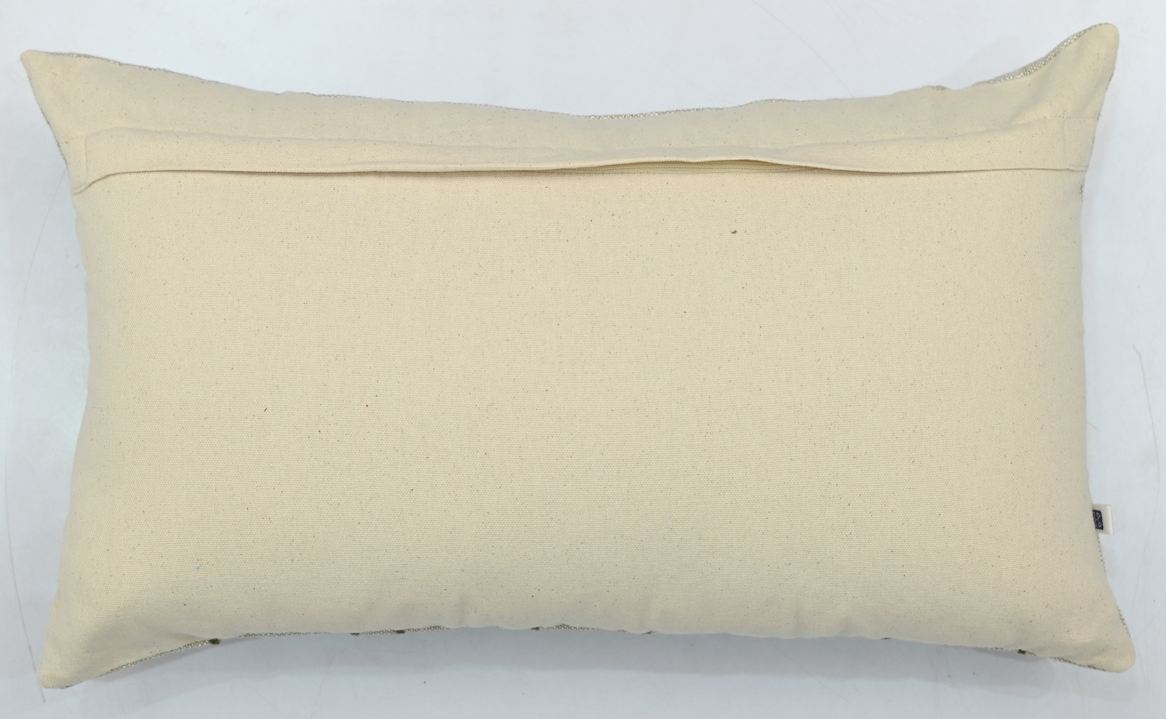 Handcrafted Decorative Floral Embroidered Beige Cotton Lumbar Cushion Cover with filler 12 x 20 inch