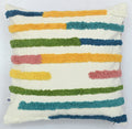 Multi-Colored Lines Tufted Cotton Cushion Cover White 16" x 16"