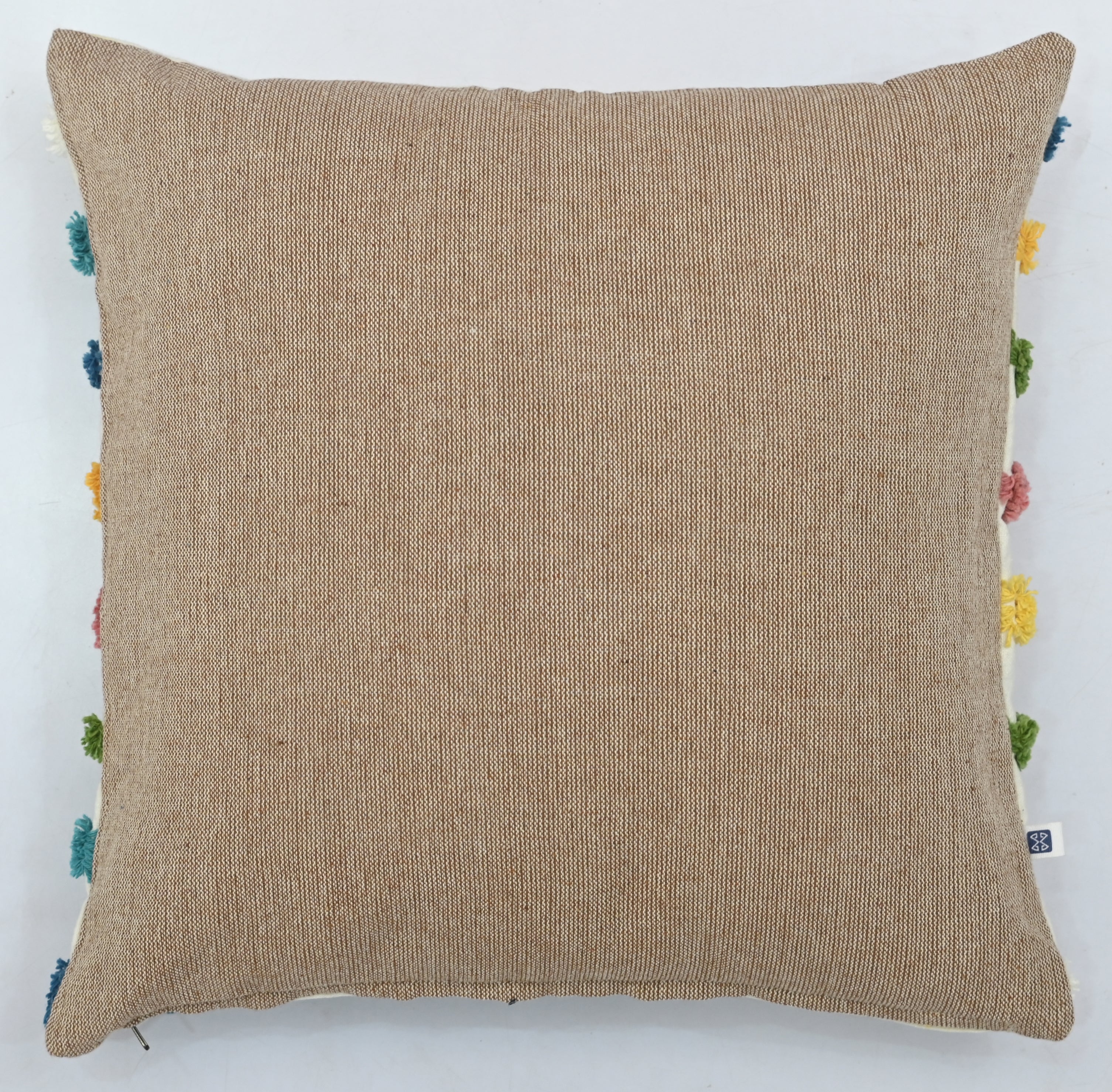 Multi-Colored Lines Tufted Cotton Cushion Cover White 16" x 16"