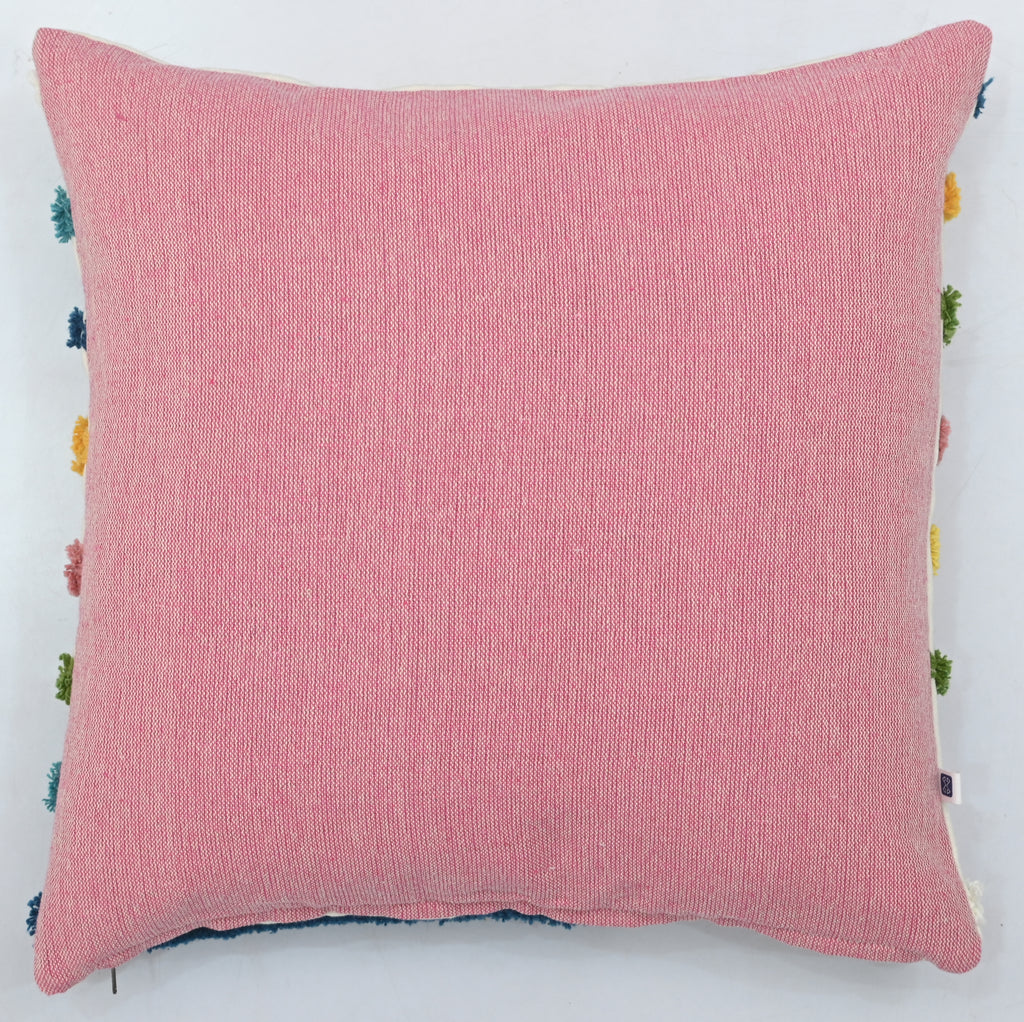 Multi-Colored Lines Tufted Cotton Cushion Cover White 16" x 16"