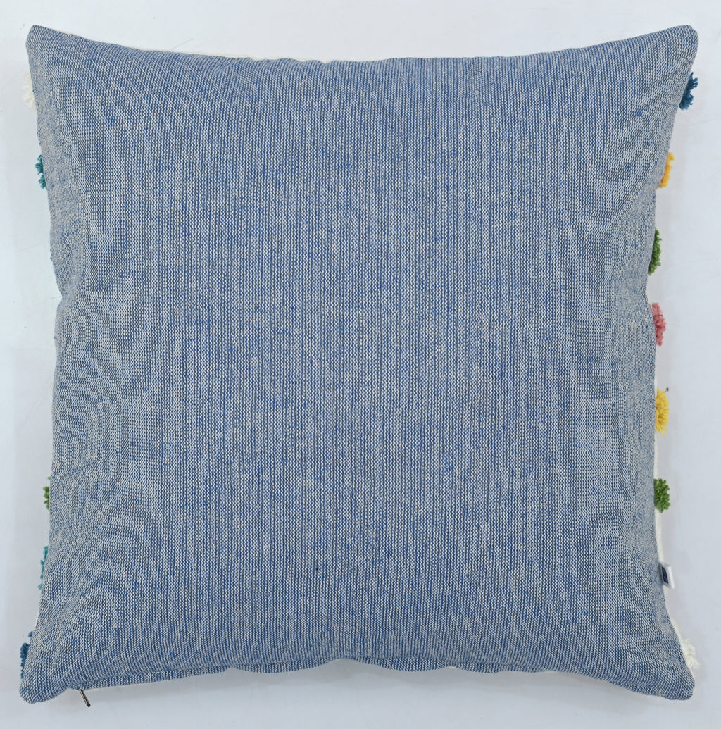 Multi-Colored Lines Tufted Cotton Cushion Cover White 16" x 16"