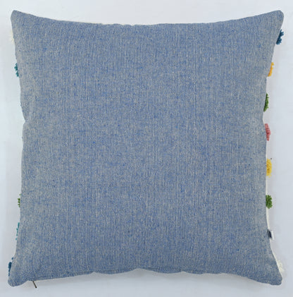 Multi-Colored Lines Tufted Cotton Cushion Cover White 16" x 16"