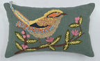Handcrafted Decorative Chirpy Bird Embroidered Blue_Green Cotton Lumbar Cushion Cover with filler 12 x 18 inch