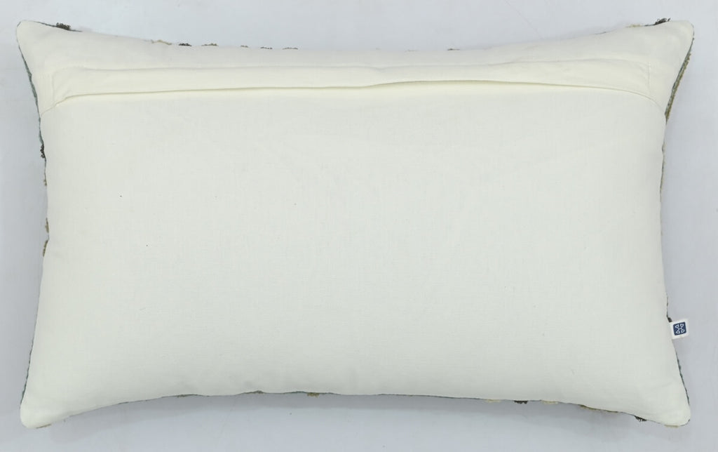 Boho Tufted Darwin Embroidered Blue_Green Cotton Lumbar Cushion Cover with filler 12 x 20 inch