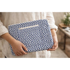 Desert Drift  Block Print Quilted  Cotton Laptop Sleeve with Front Pocket Blue 10"x15"