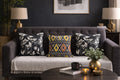 Quirky Abstract Diamond BlossomCotton Denim Cushion CoverYellow Black Set of 3 16 x 16 inch