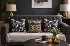 Quirky Abstract Diamond BlossomCotton Denim Cushion CoverYellow Black Set of 3 16 x 16 inch