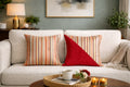Elegant Coral Stripes PrintedVelvet Cushion Cover Offwhite Coral Set of 2 16 x 16 inch