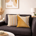 Elegant Mustard Stripes PrintedVelvet Cushion Cover Offwhite Mustard Set of 2 16 x 16 inch
