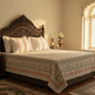 Hand Block Printed Floral Loom White-Peach Cotton Bedsheet Super King Size-108"x108"