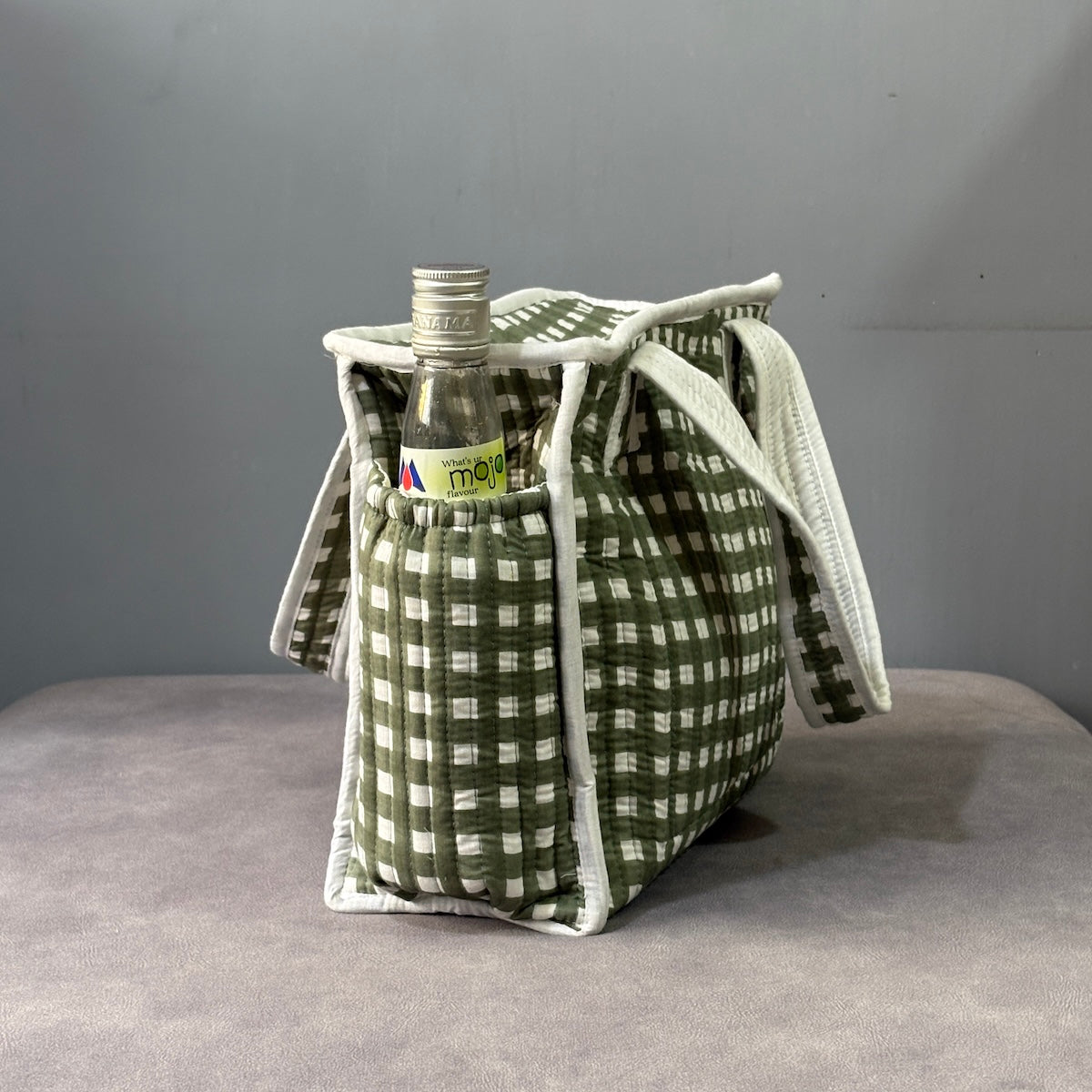 Forest Checks Quilted Cotton Lunch Bag size 12 x 12 inch