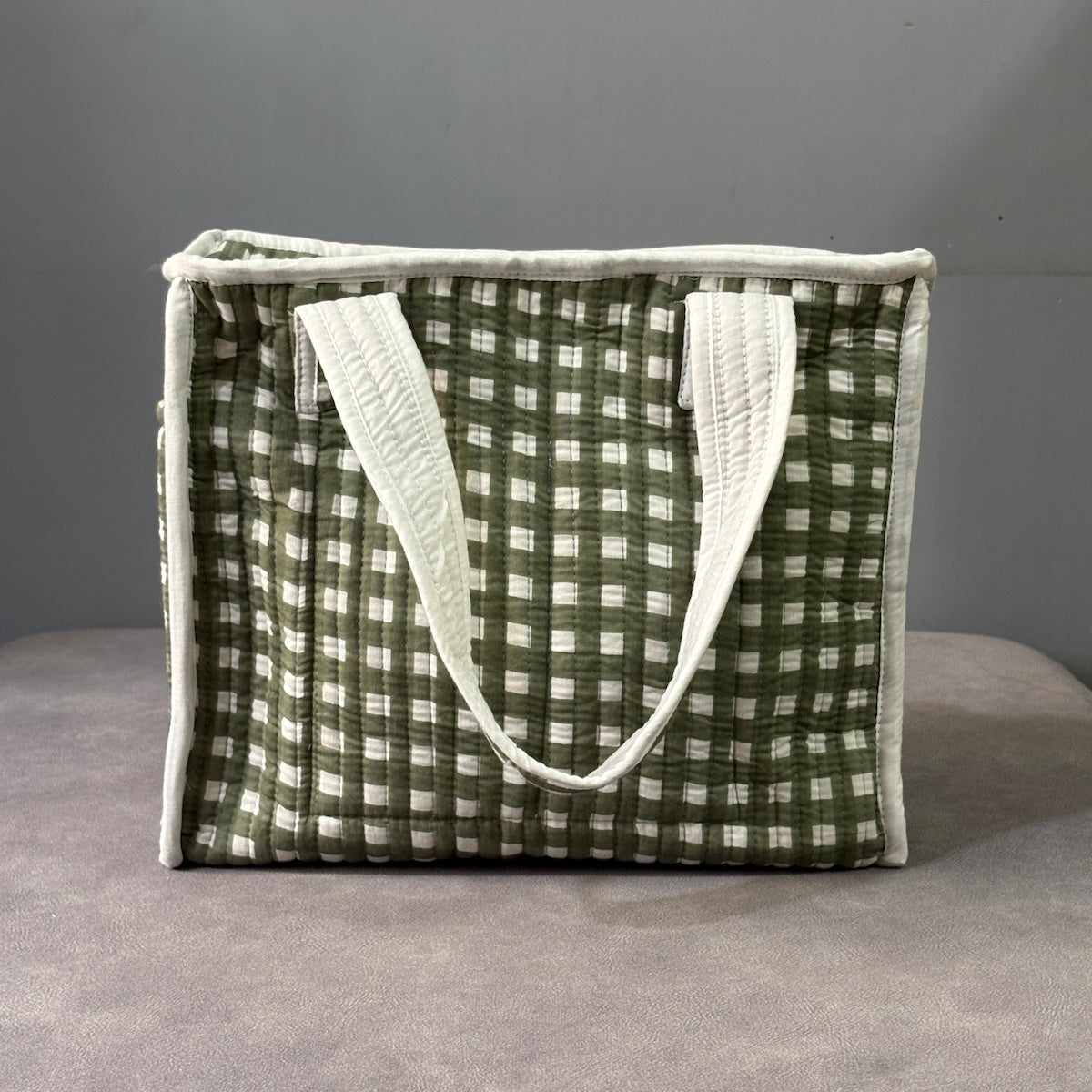 Forest Checks Quilted Cotton Lunch Bag size 12 x 12 inch