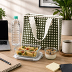 Forest Checks Quilted Cotton Lunch Bag size 12 x 12 inch