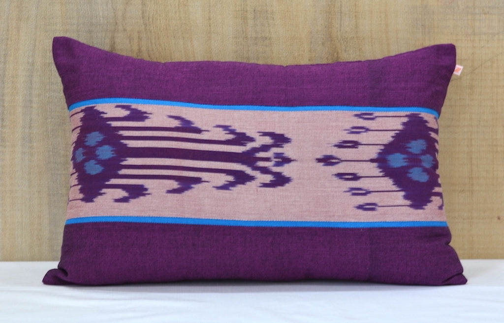 Heritage Ikat Blue Cotton Lumbar Cushion Cover with filler 12 x 18 inch