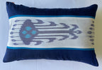 Heritage Ikat Blue Cotton Lumbar Cushion Cover with filler 12 x 18 inch